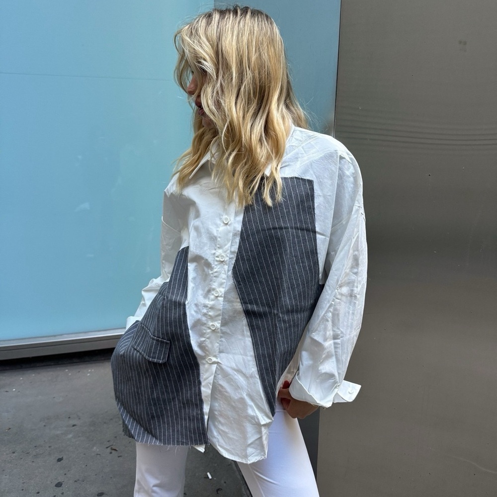 Stylish White and Gray Button-Up Shirt